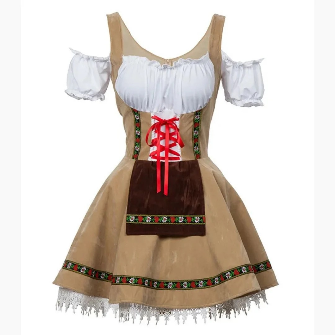 Women's Folk-inspired Dirndl Dress With An Off-the-shoulder Design And Decorative Apron – Festive Dress For Oktoberfest, Festivals, And Special Occasions