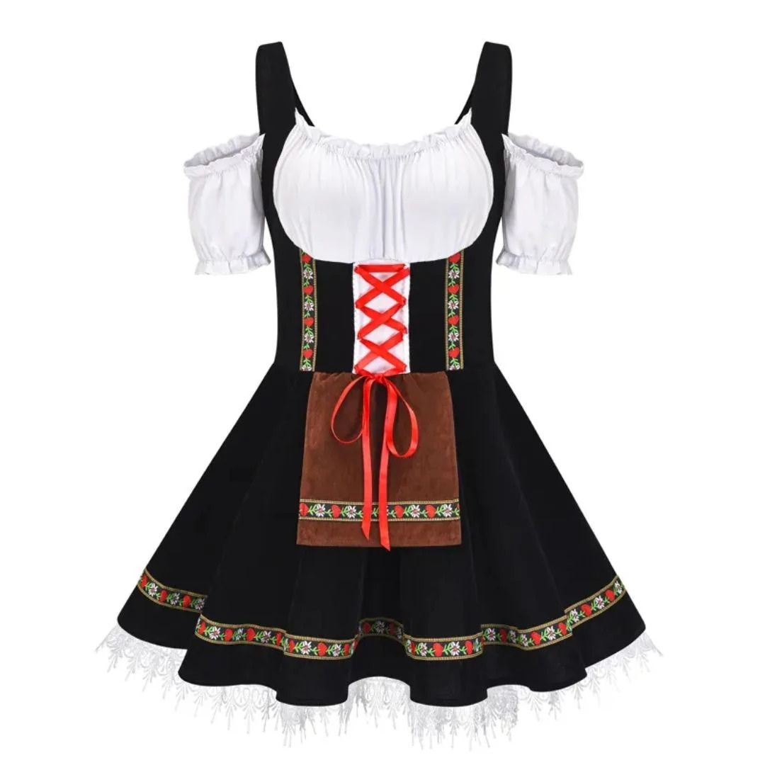 Women's Folk-inspired Dirndl Dress With An Off-the-shoulder Design And Decorative Apron – Festive Dress For Oktoberfest, Festivals, And Special Occasions