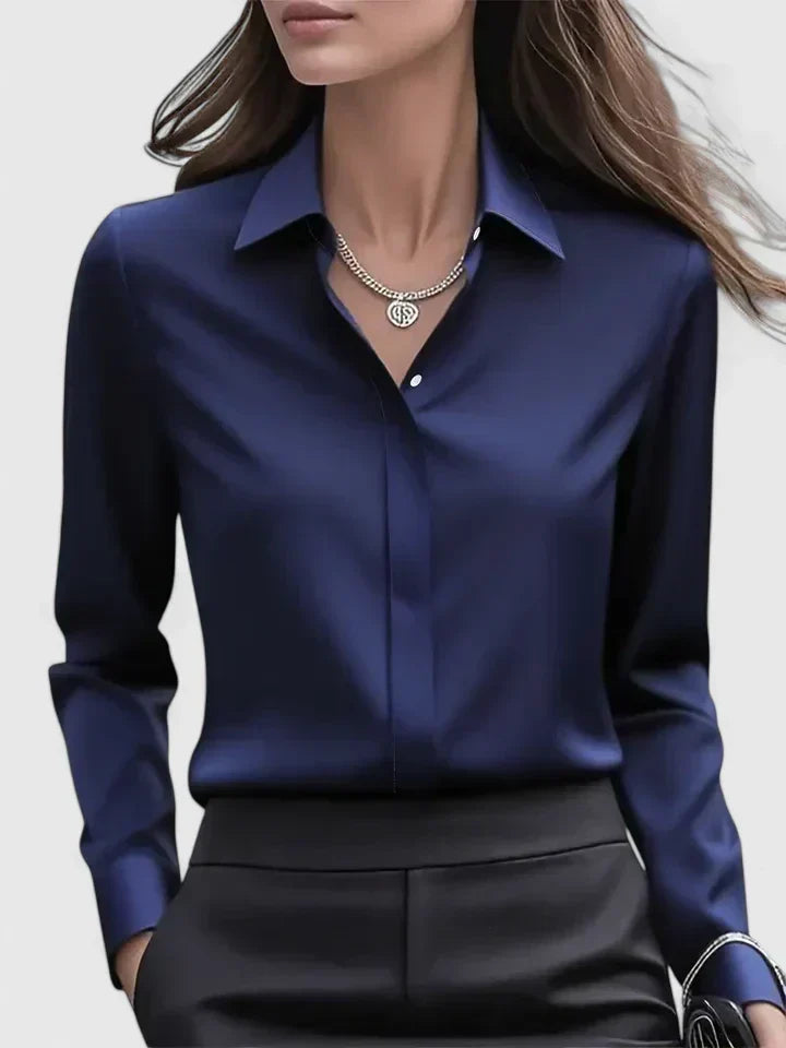 Women's Satin Long-sleeve Blouse - Polished Office And Smart Casual Shirt For Everyday Wear
