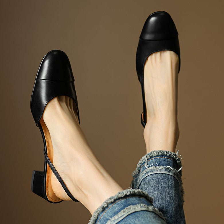 Women's Genuine Leather Slingback Pumps With A Cushioned Block Heel – Elegant Shoes For The Office, Parties, Evening Wear, And Special Occasions