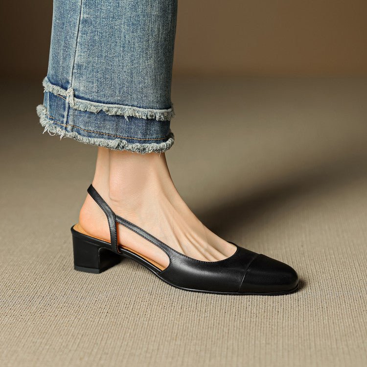 Women's Genuine Leather Slingback Pumps With A Cushioned Block Heel – Elegant Shoes For The Office, Parties, Evening Wear, And Special Occasions