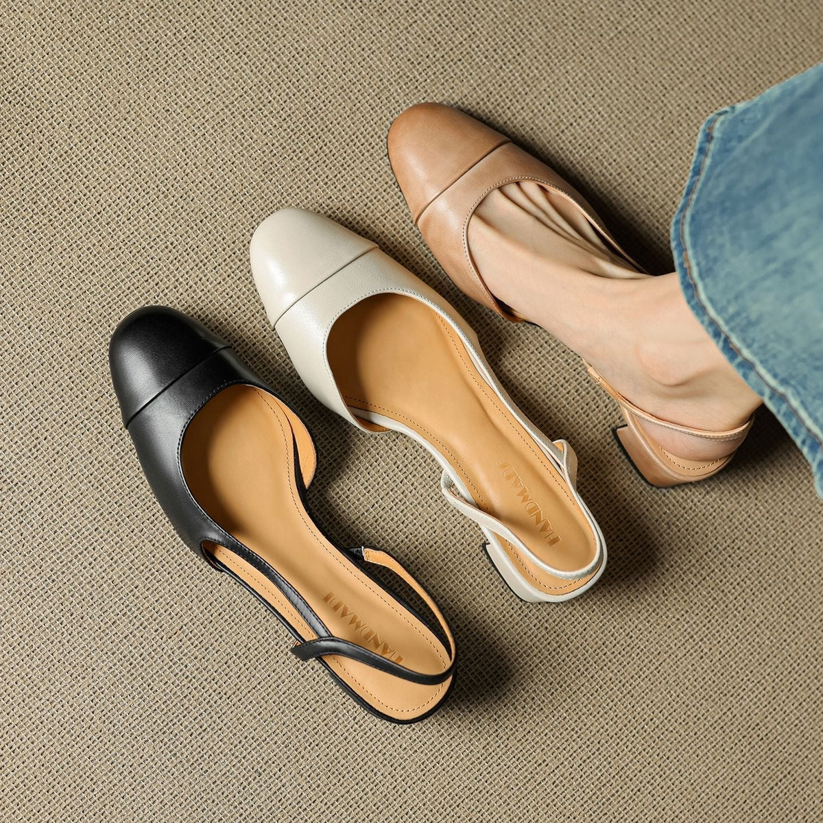 Women's Genuine Leather Slingback Pumps With A Cushioned Block Heel – Elegant Shoes For The Office, Parties, Evening Wear, And Special Occasions