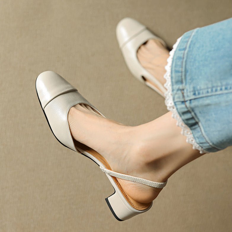 Women's Genuine Leather Slingback Pumps With A Cushioned Block Heel – Elegant Shoes For The Office, Parties, Evening Wear, And Special Occasions