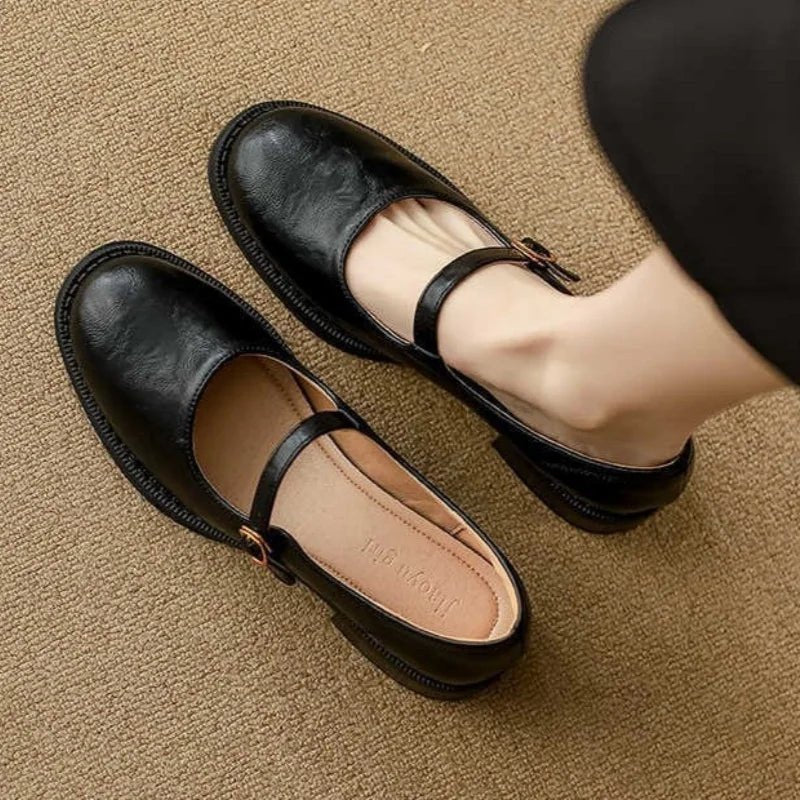 Women's Leather Mary Jane Shoes With A Low Block Heel And Cushioned Sole – Comfortable Shoes For The Office, Everyday Wear, And Smart-casual Style