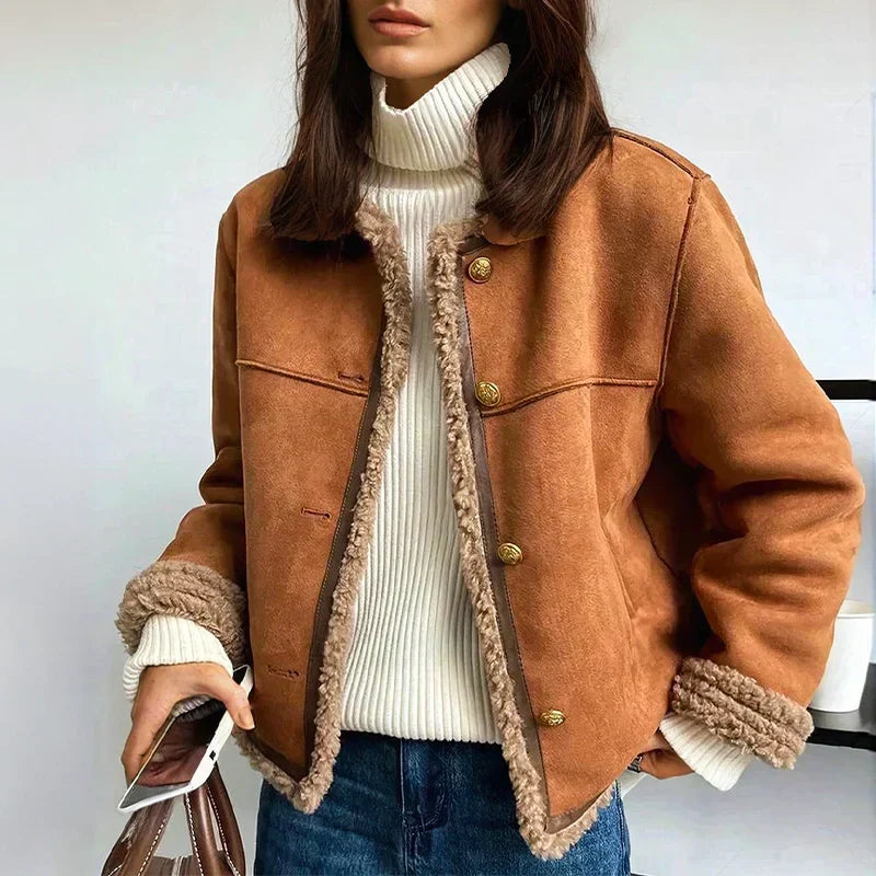 Women's Jacket In Genuine Sheepskin With Shearling Lining – Elegant Transitional Jacket For Fall, Winter, And Everyday Wear