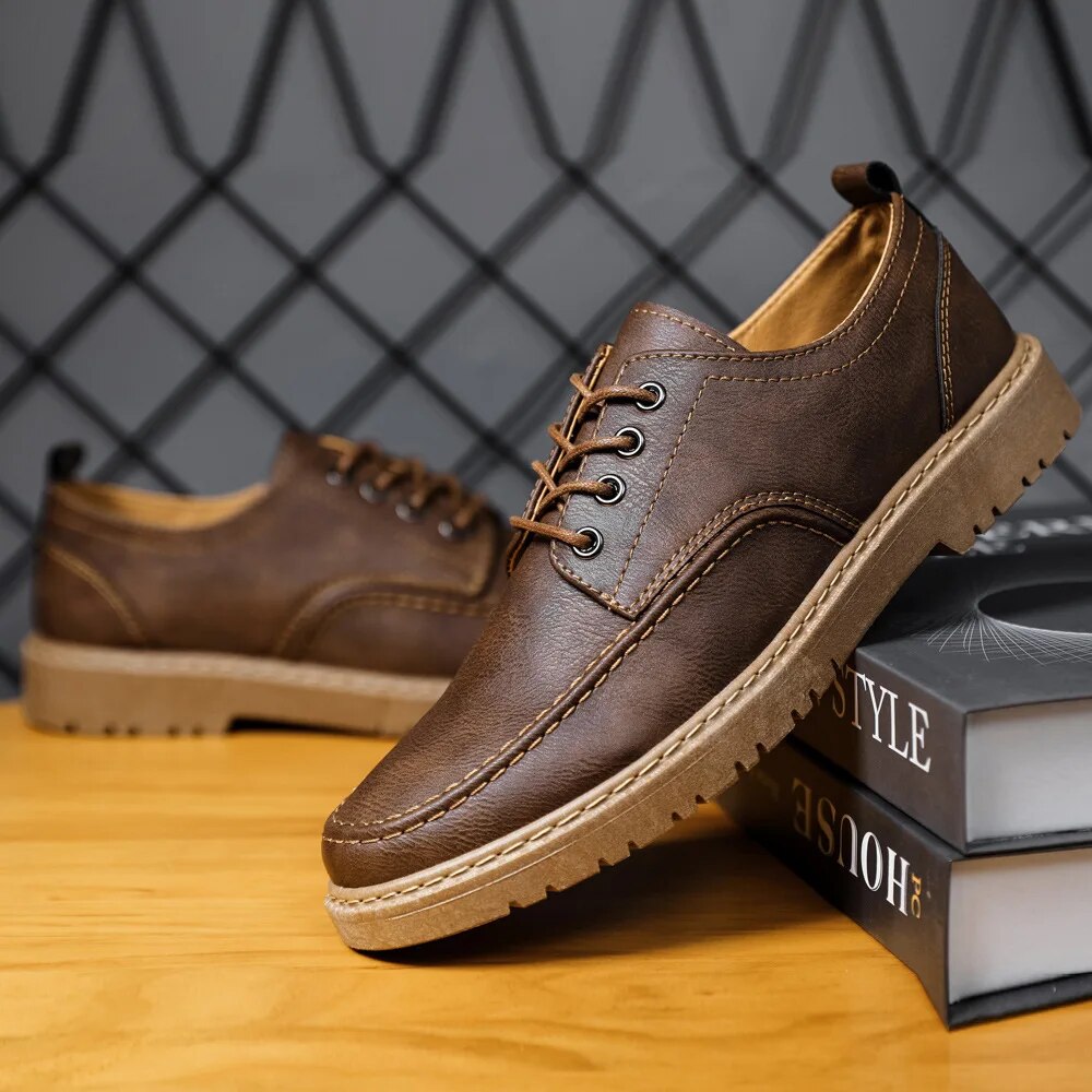 Men's Derby Shoes With Laces, Moc-toe Stitching, And A Sturdy Sole—versatile Shoes For Everyday Wear And Smart-casual Style