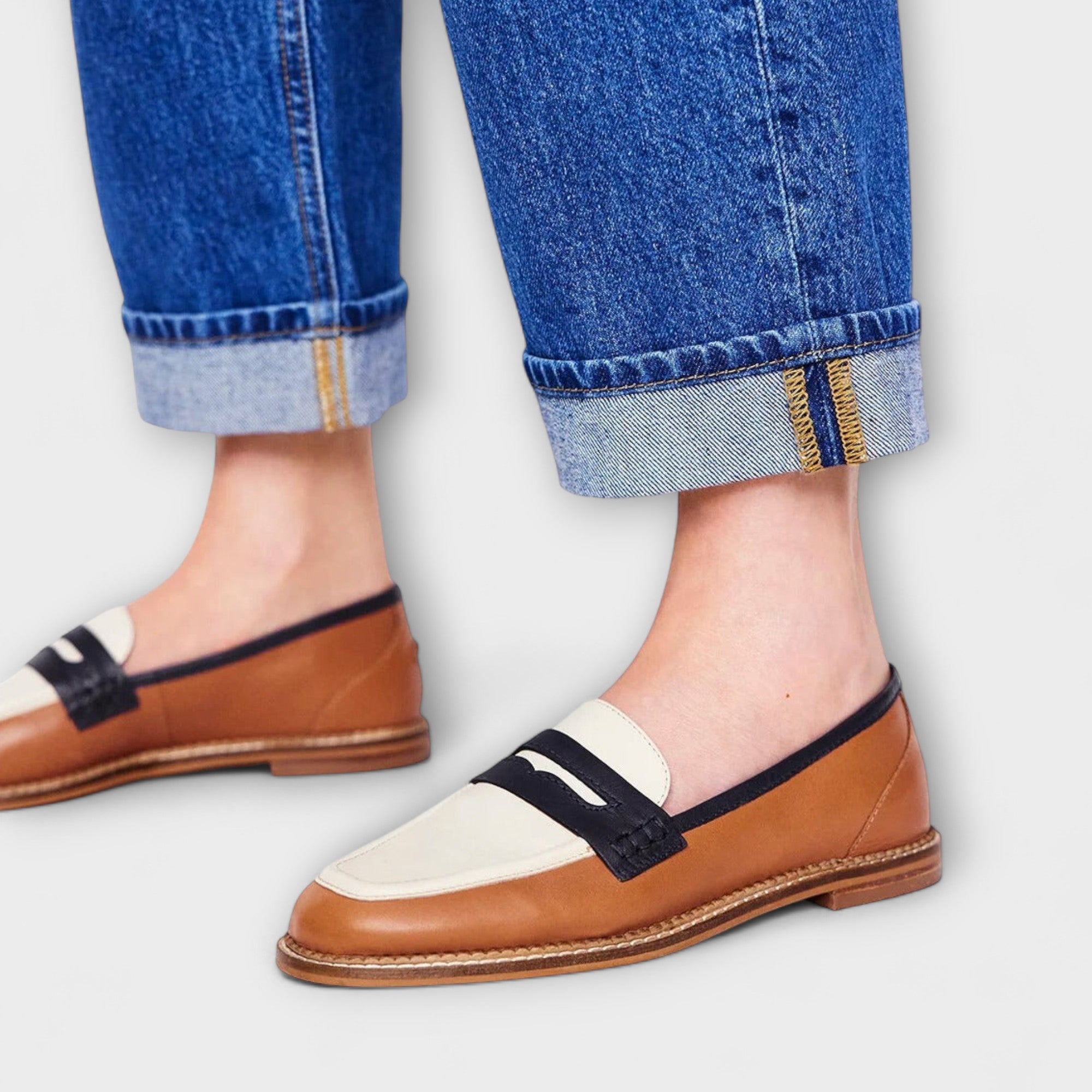 Anastasia | Brown Moccasins with Round Toe and Color Block Design