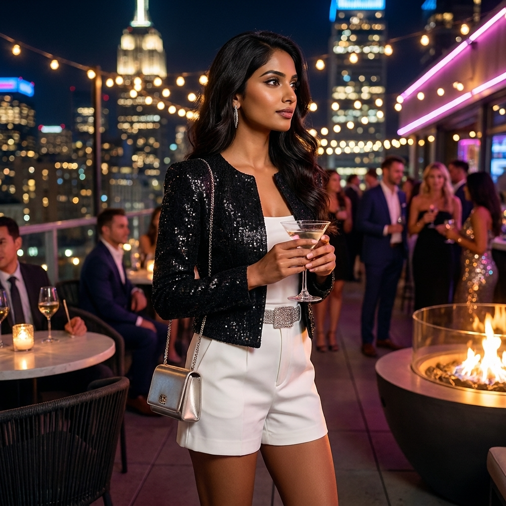 Women's Cropped Sequin Blazer - Glamorous Open-front Evening Jacket For Parties And Special Occasions