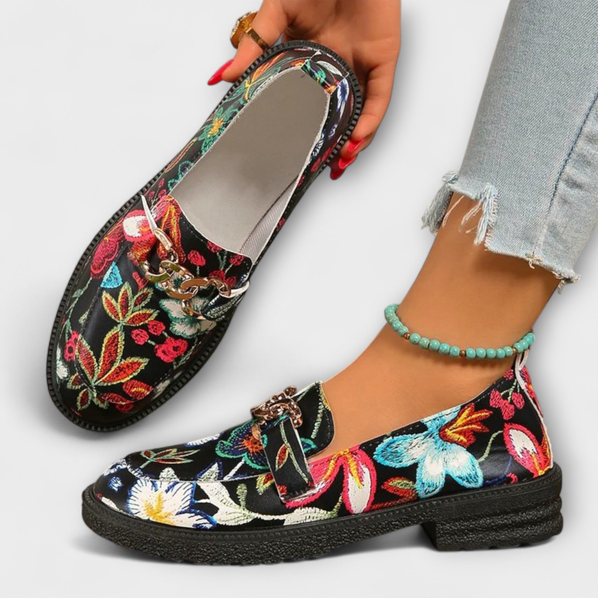 Daisy | Multicolored Moccasins with Floral Pattern
