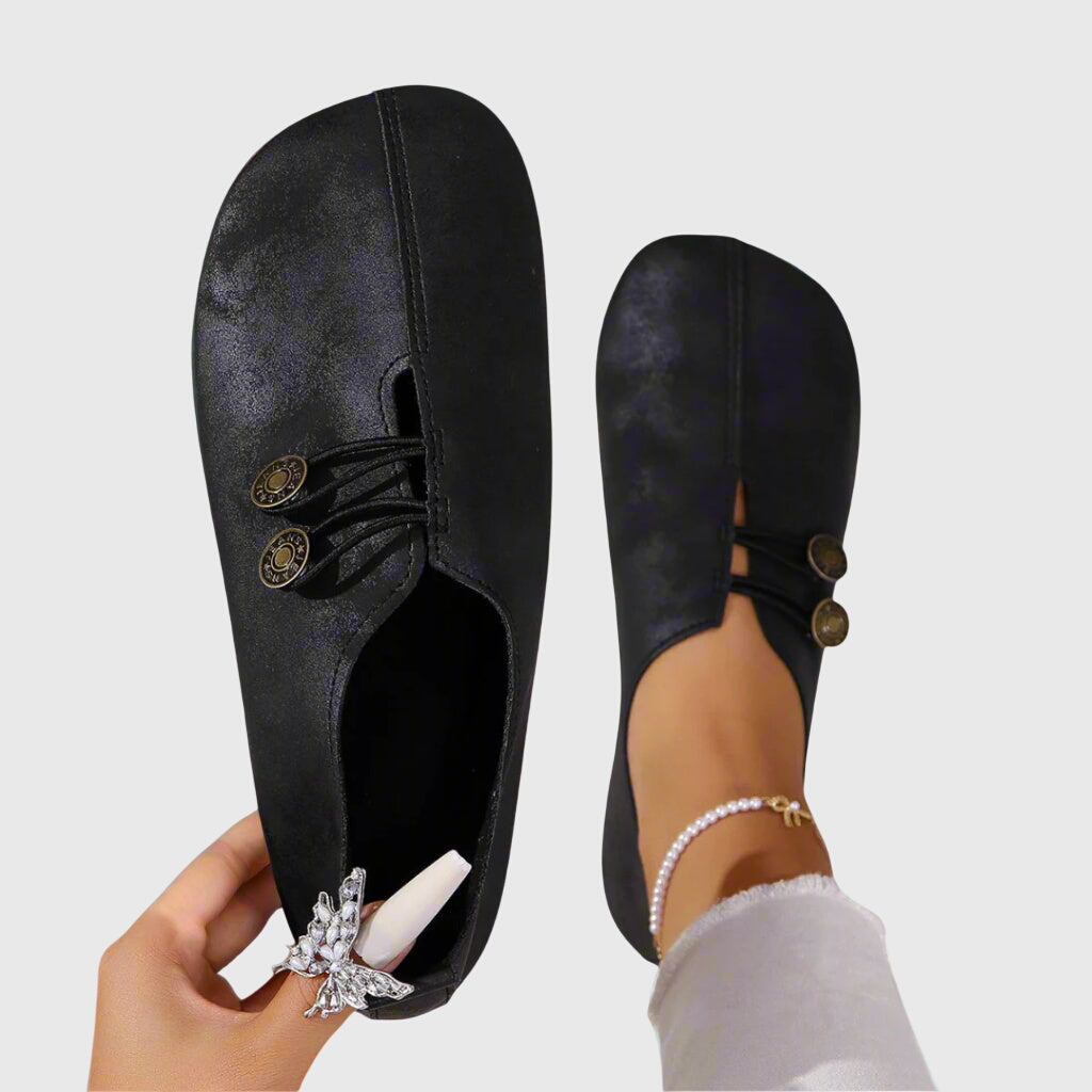 Mila | Women Brown Vintage Button Slip-On Flats