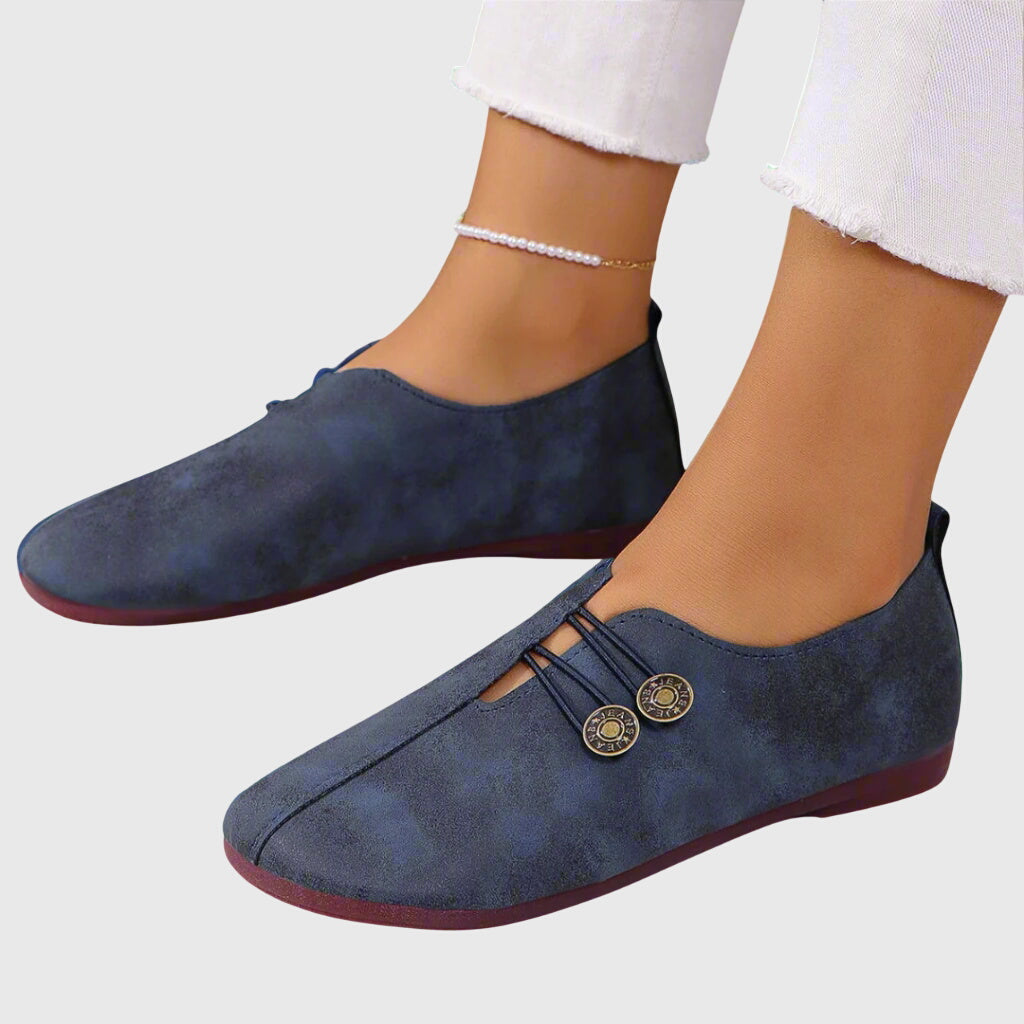 Mila | Women Brown Vintage Button Slip-On Flats