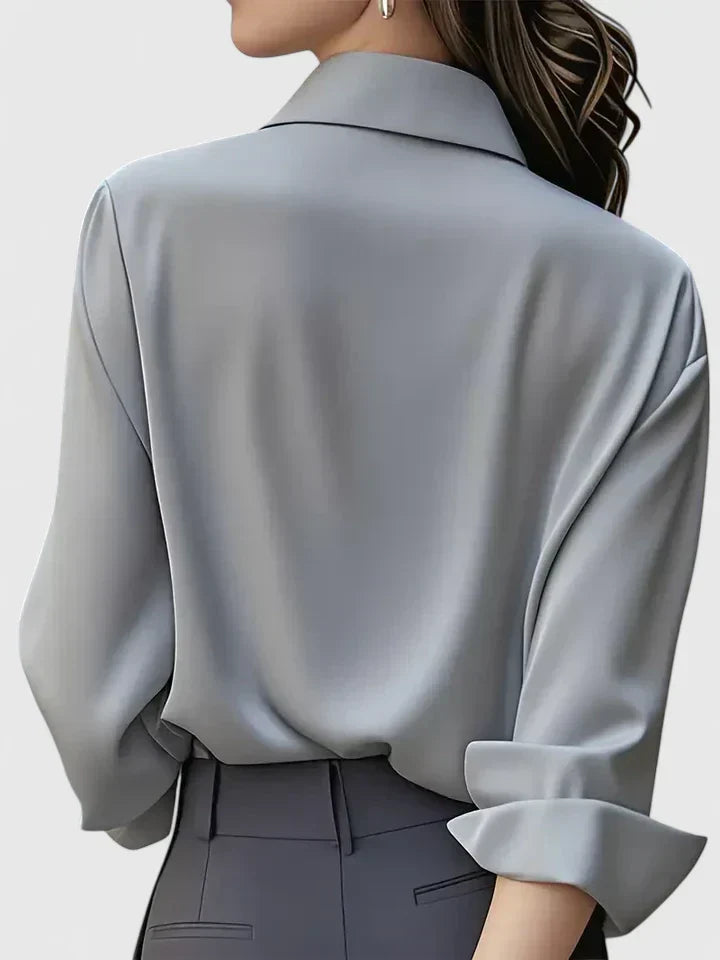 Women's Satin Long-sleeve Blouse - Polished Office And Smart Casual Shirt For Everyday Wear