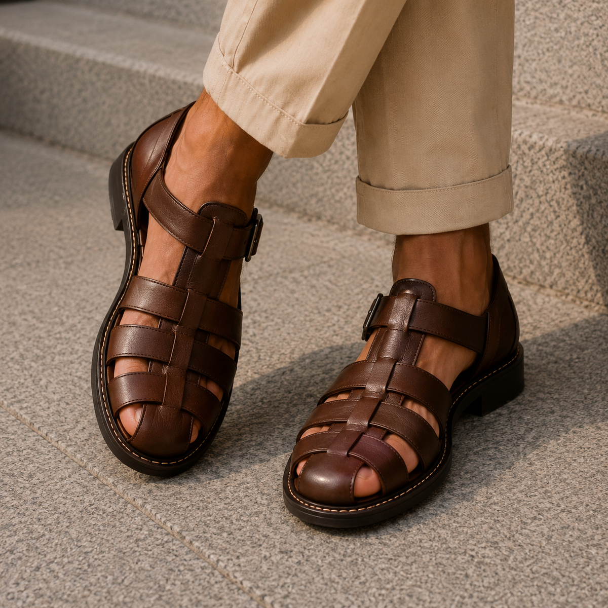 Men's Closed Toe Fisherman Sandals - Classic Summer Footwear For Casual Everyday Wear