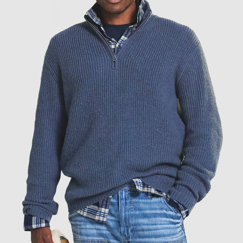 Men's Ribbed Quarter-zip Cashmere Sweater - Regular Fit Knitwear For Smart Casual Wear