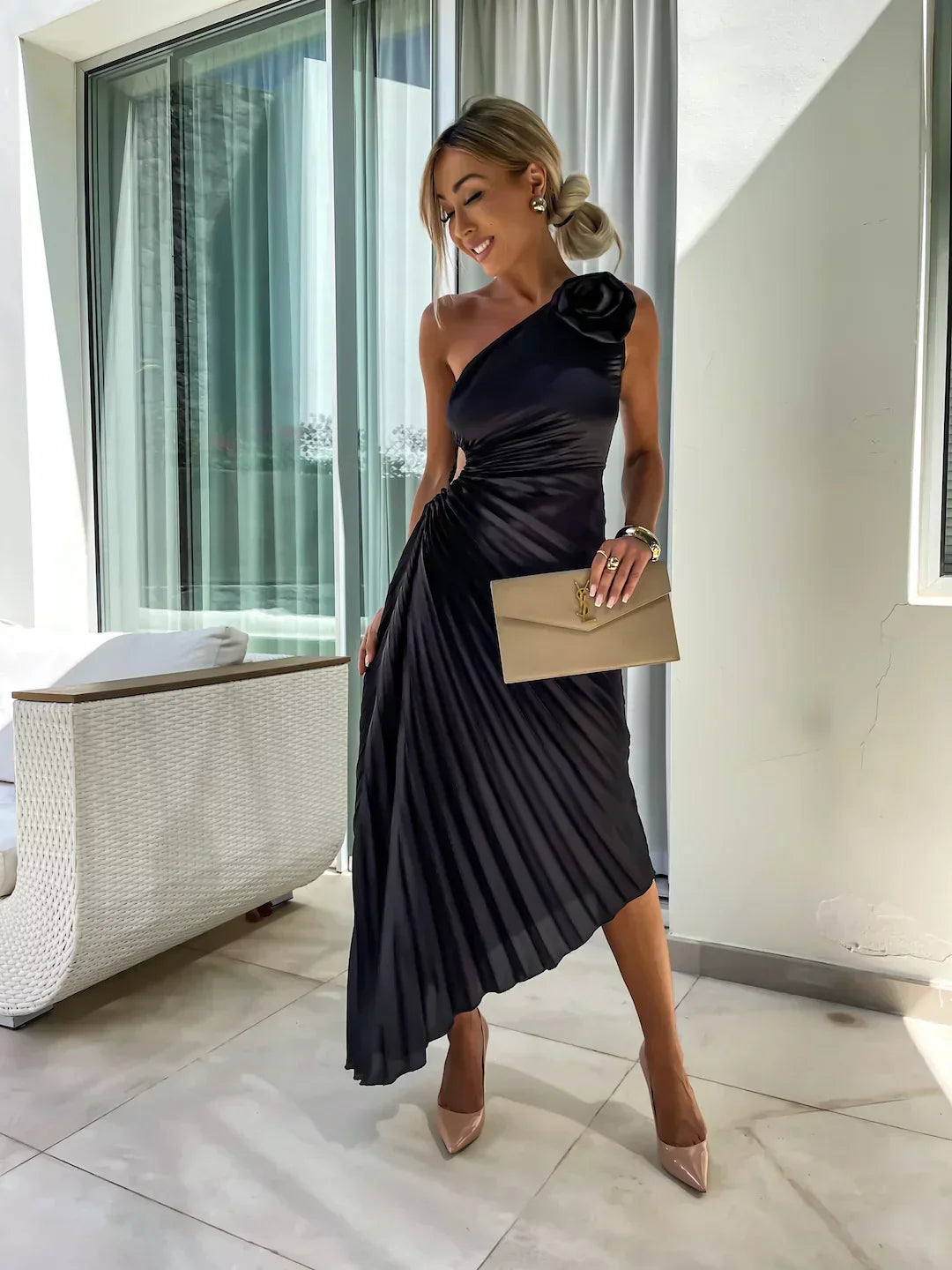 Maisie | Stylish One-Shoulder Pleated Dress