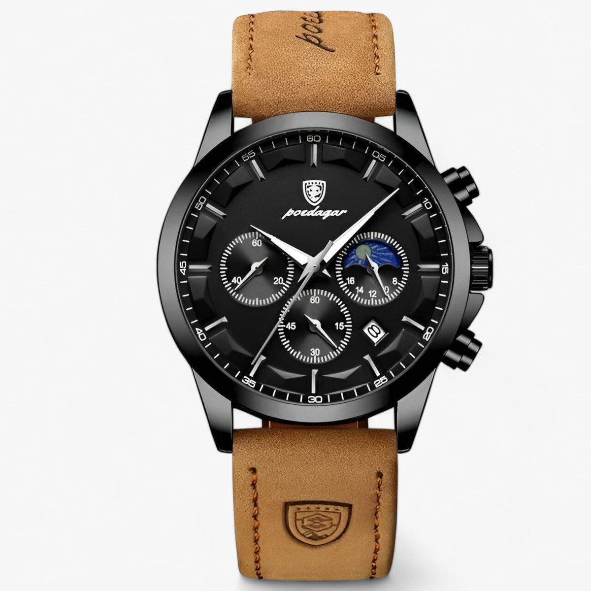 Men's Waterproof Chronograph Watch With Luminous Dial And Leather Strap – A Stylish Wristwatch For Everyday Use, Work, And Leisure
