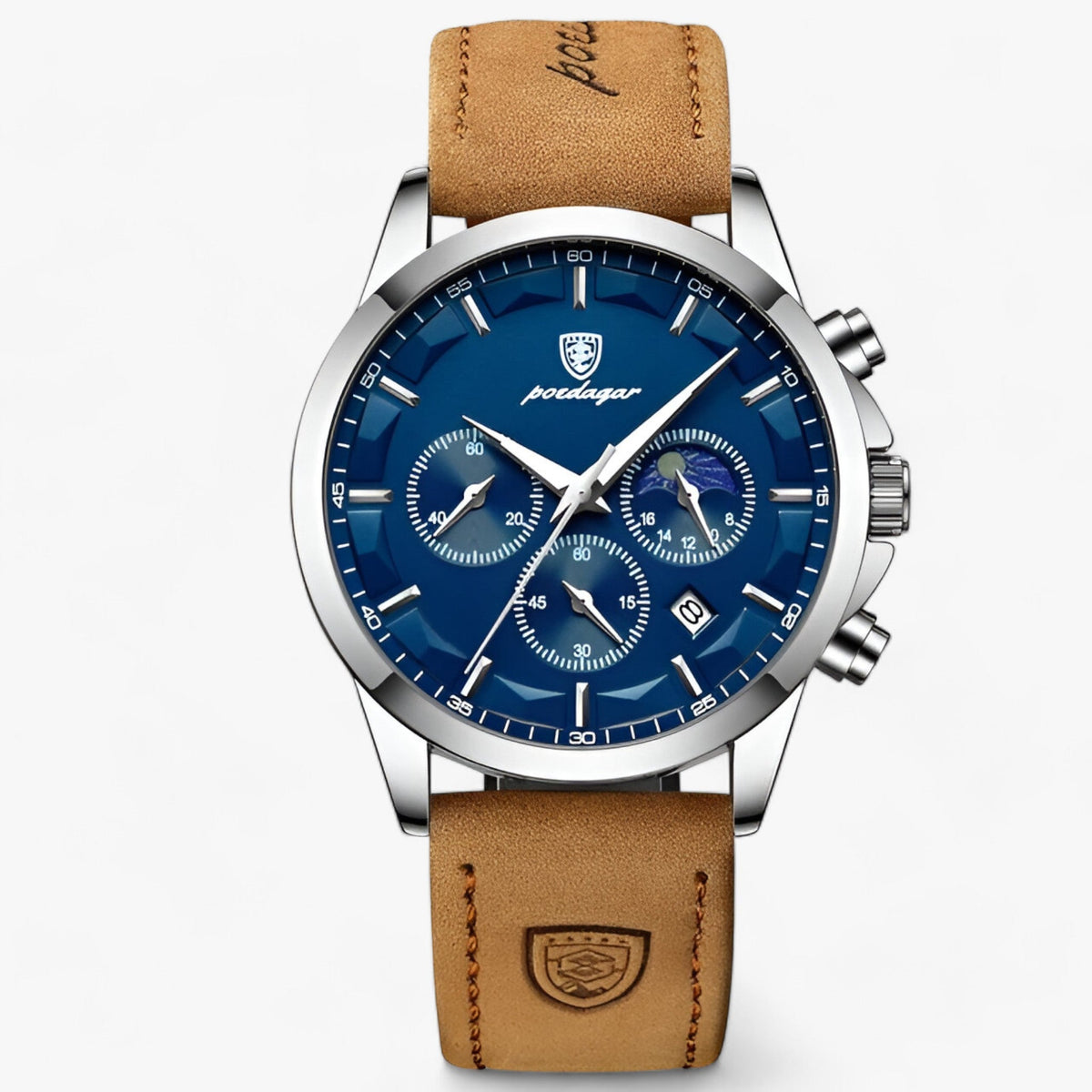 Men's Waterproof Chronograph Watch With Luminous Dial And Leather Strap – A Stylish Wristwatch For Everyday Use, Work, And Leisure