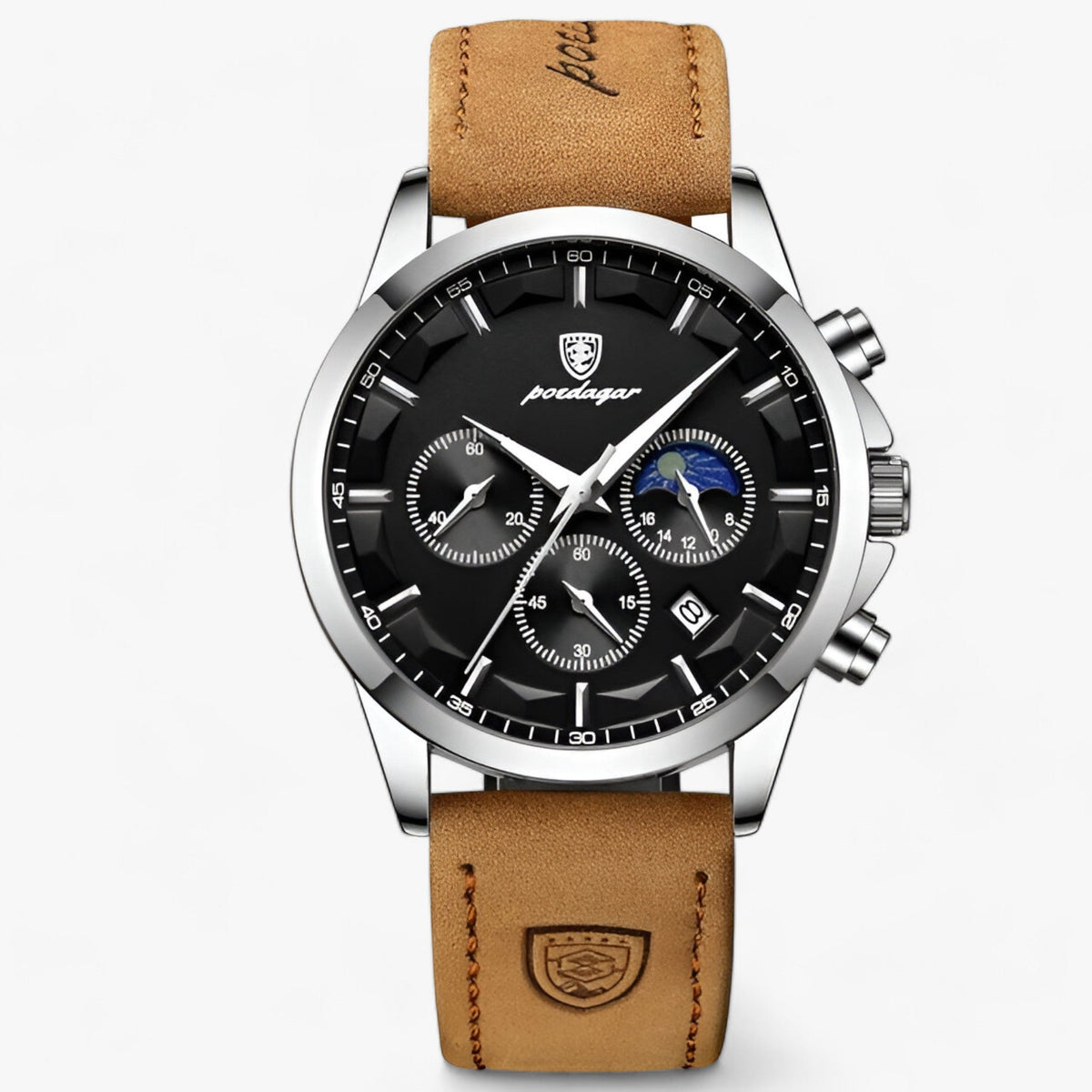 Men's Waterproof Chronograph Watch With Luminous Dial And Leather Strap – A Stylish Wristwatch For Everyday Use, Work, And Leisure