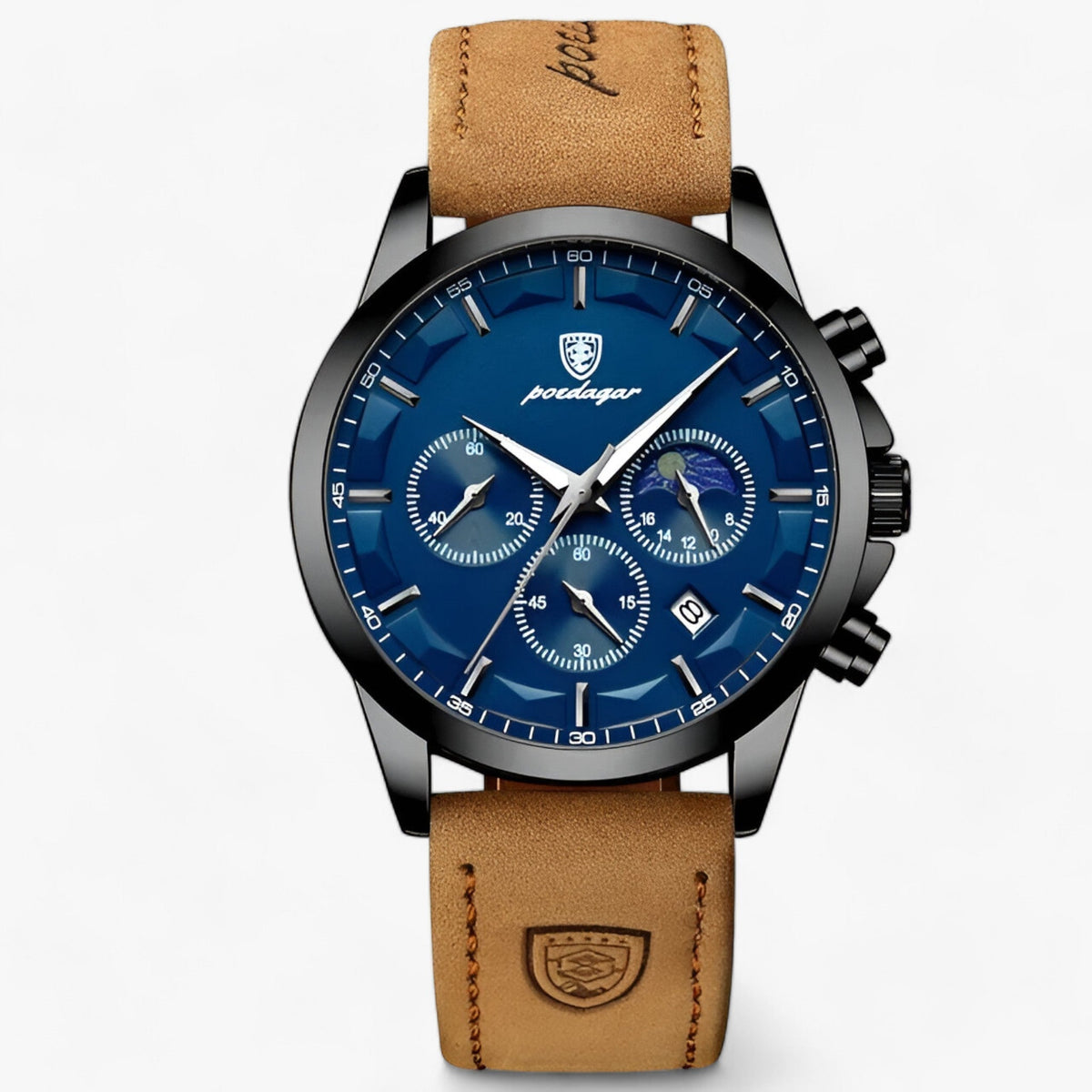 Men's Waterproof Chronograph Watch With Luminous Dial And Leather Strap – A Stylish Wristwatch For Everyday Use, Work, And Leisure