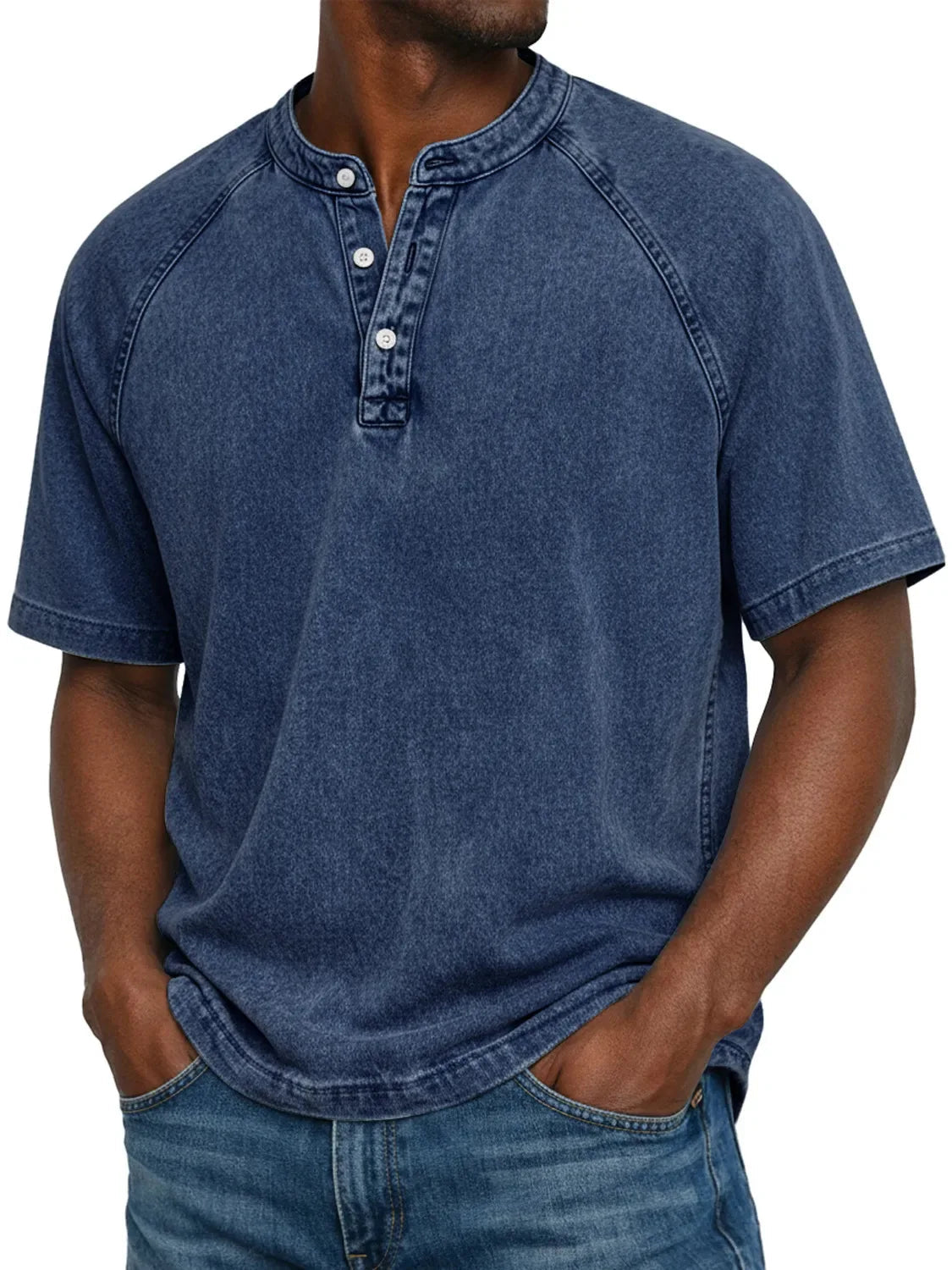 Men's Washed Short-sleeve Henley T-shirt – Relaxed Summer Wear For Everyday Use, Leisure, And Casual Style