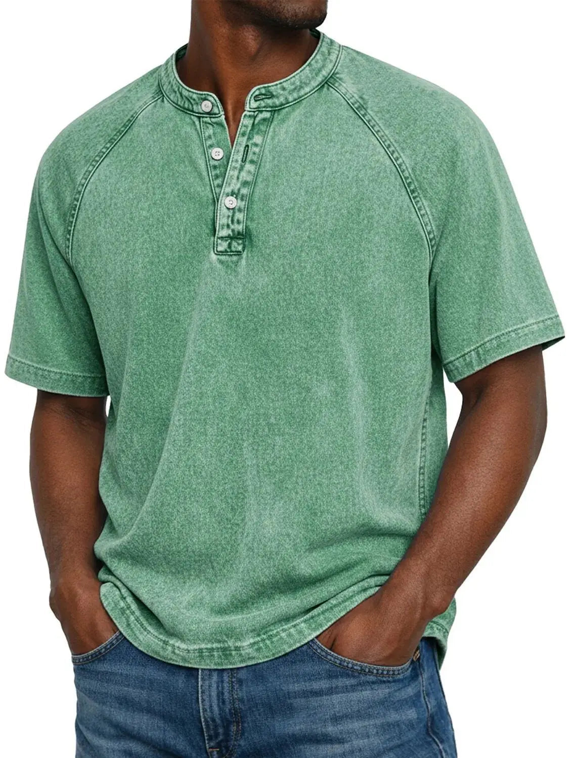 Men's Washed Short-sleeve Henley T-shirt – Relaxed Summer Wear For Everyday Use, Leisure, And Casual Style