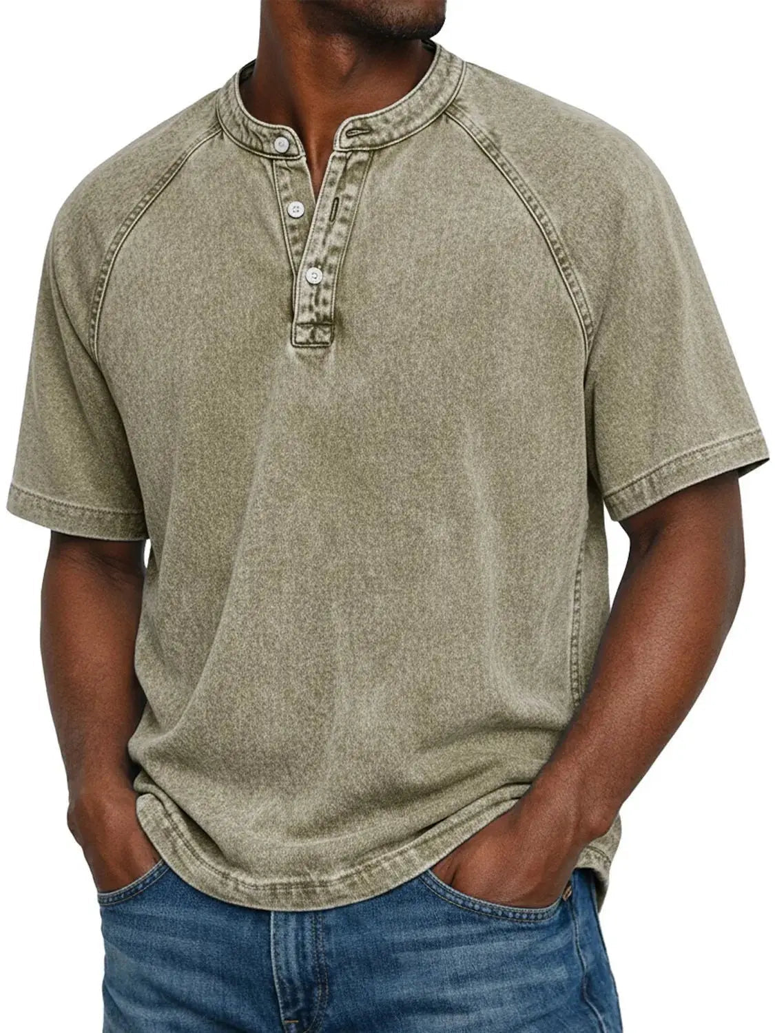 Men's Washed Short-sleeve Henley T-shirt – Relaxed Summer Wear For Everyday Use, Leisure, And Casual Style