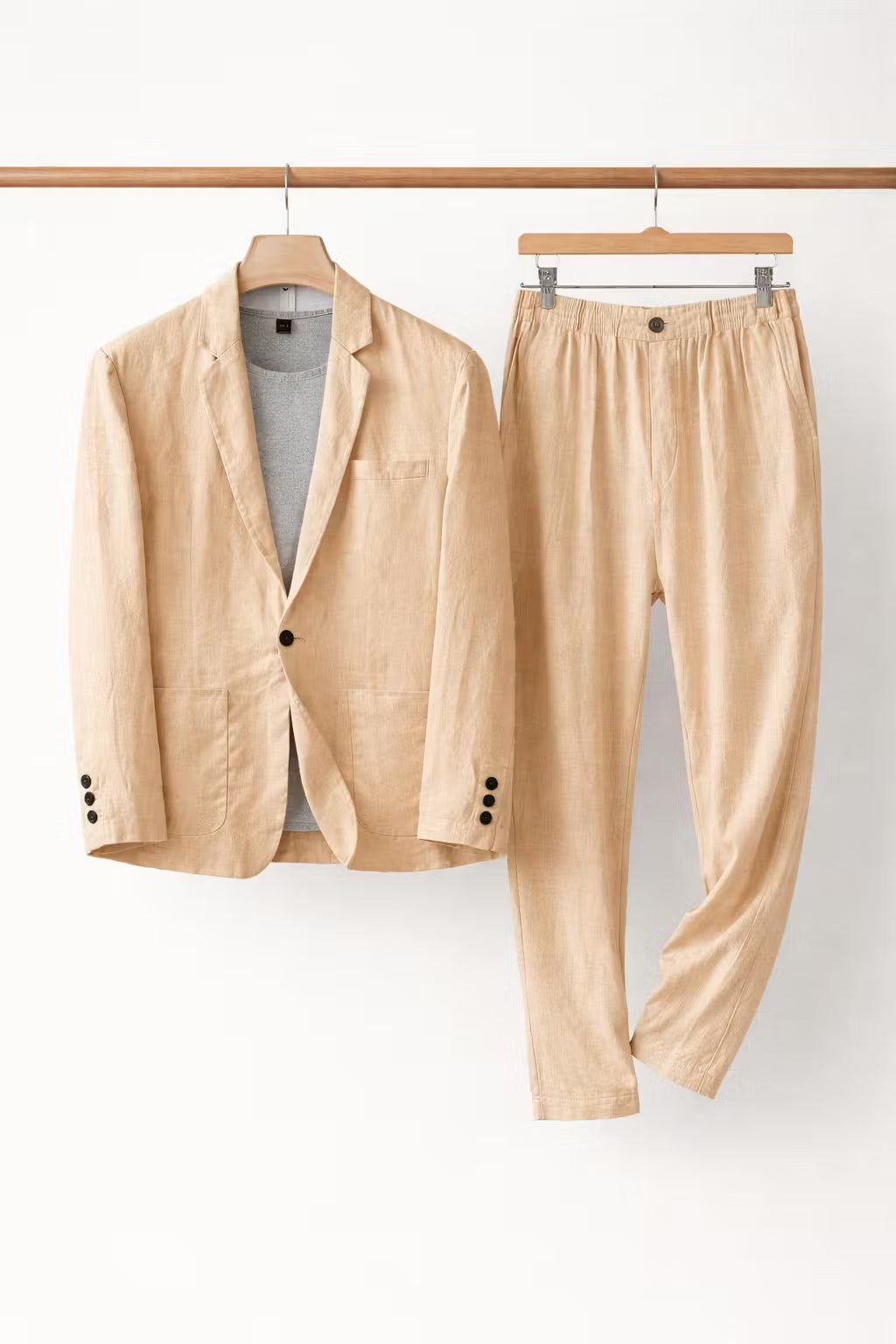 Men's Linen Suit Set - Breathable Relaxed Blazer And Trousers For Summer Weddings And Events