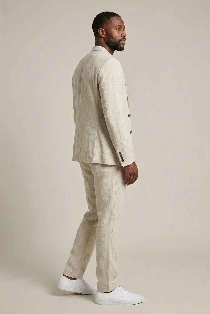 Men's Linen Suit Set - Breathable Relaxed Blazer And Trousers For Summer Weddings And Events