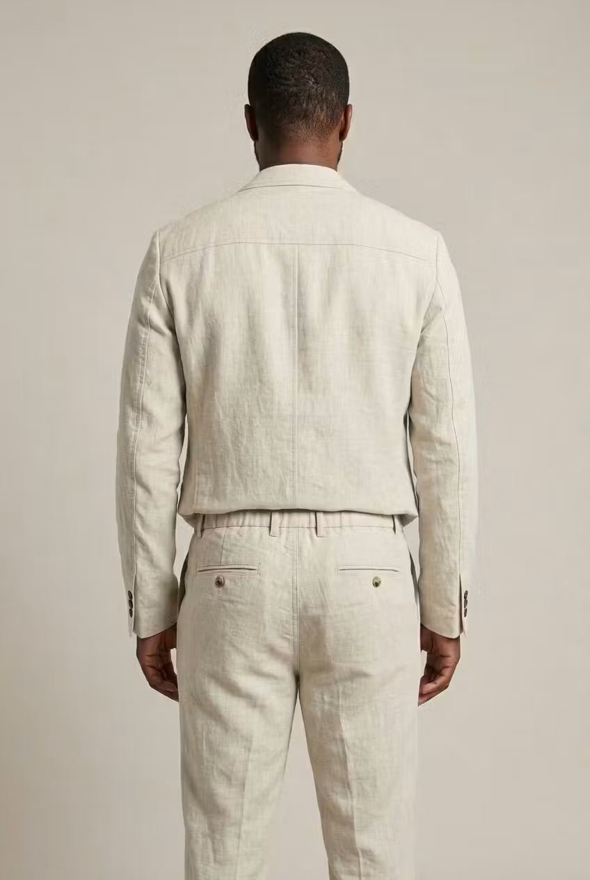 Men's Linen Suit Set - Breathable Relaxed Blazer And Trousers For Summer Weddings And Events