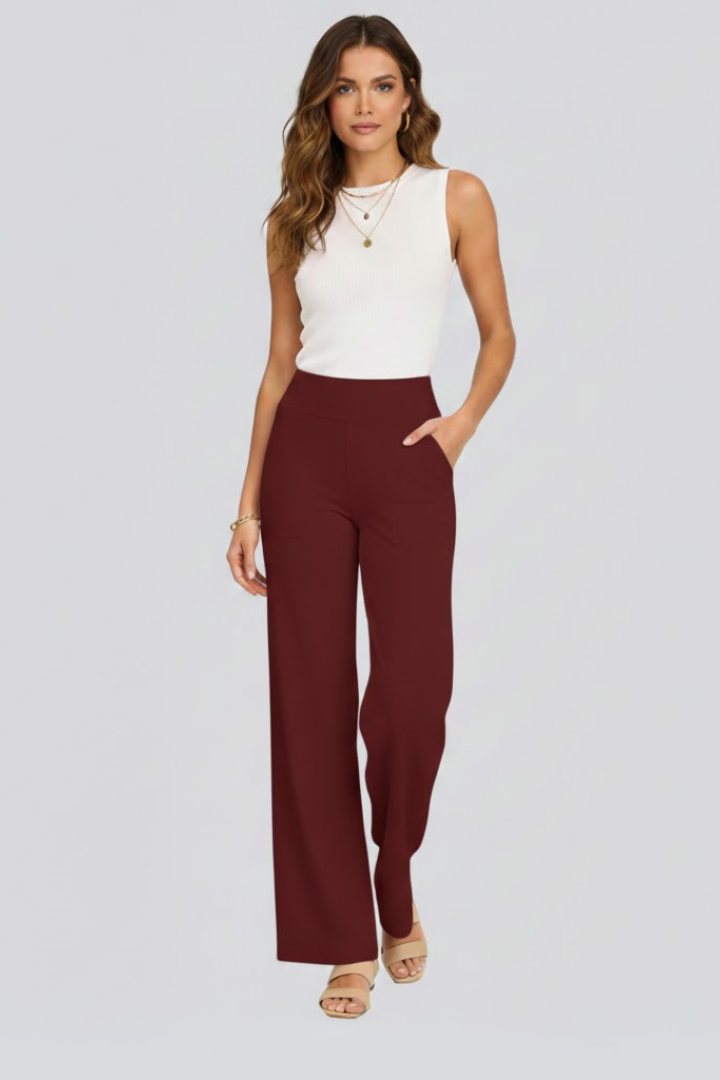 Women's High-waisted Pants With Wide Legs And A Pull-on Design – Comfortable Pants For The Office, Everyday Wear, And Smart-casual Style