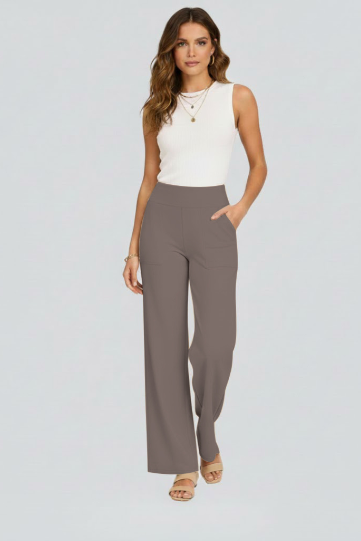 Women's High-waisted Pants With Wide Legs And A Pull-on Design – Comfortable Pants For The Office, Everyday Wear, And Smart-casual Style