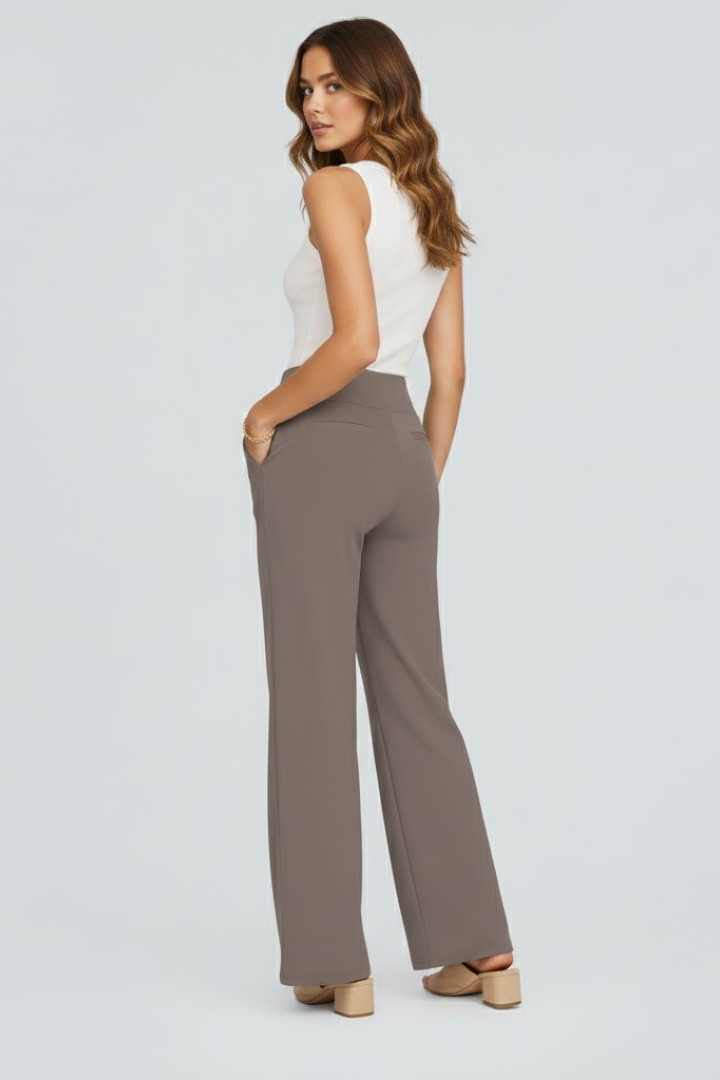 Women's High-waisted Pants With Wide Legs And A Pull-on Design – Comfortable Pants For The Office, Everyday Wear, And Smart-casual Style