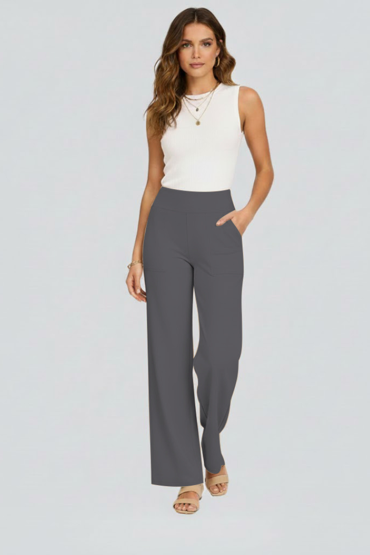 Women's High-waisted Pants With Wide Legs And A Pull-on Design – Comfortable Pants For The Office, Everyday Wear, And Smart-casual Style