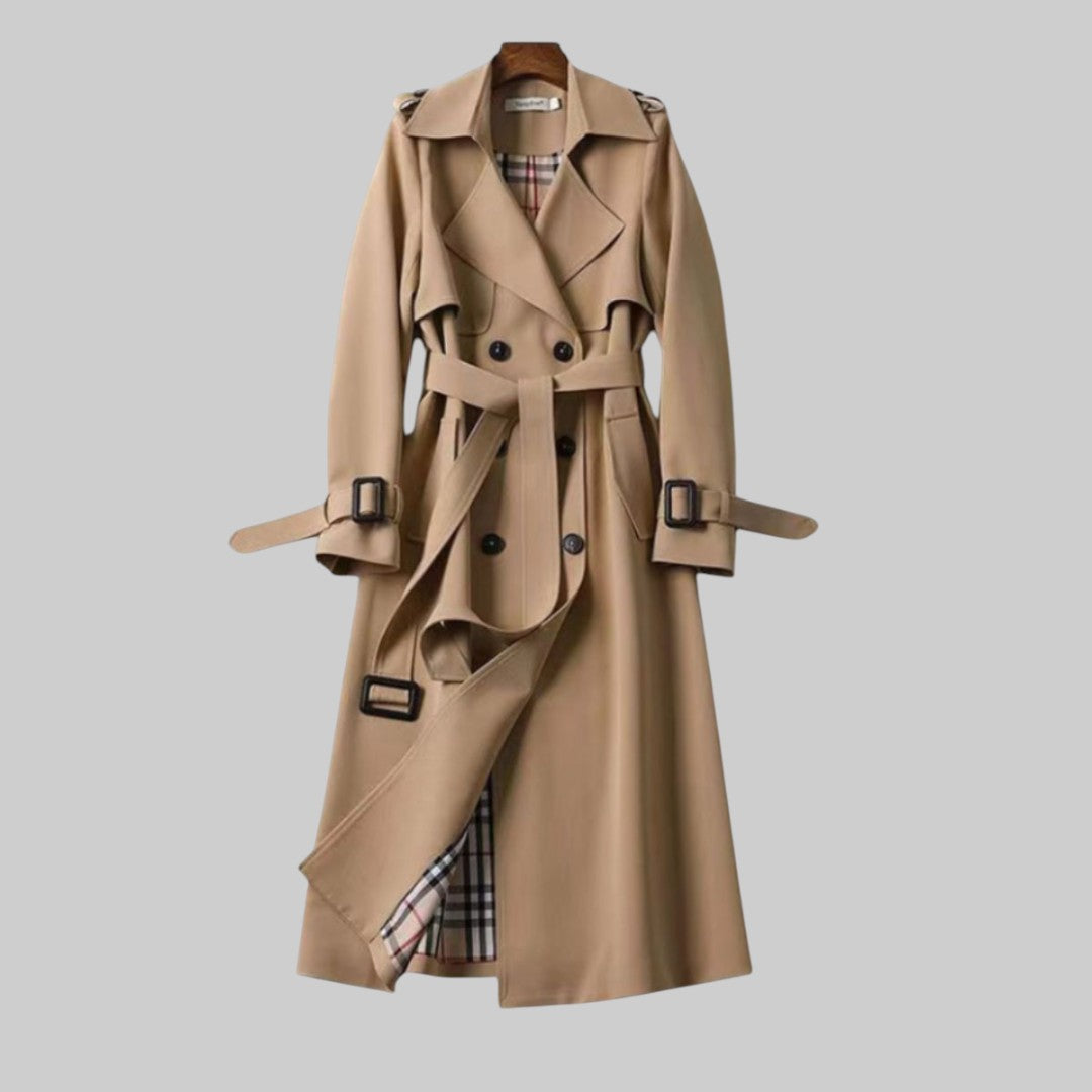 Women's Long Trench Coat With A Belt And Double-breasted Closure – Elegant Outerwear For The Office, City Life, And Everyday Wear