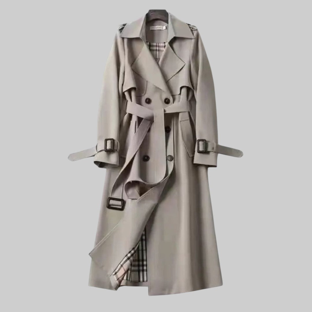 Women's Long Trench Coat With A Belt And Double-breasted Closure – Elegant Outerwear For The Office, City Life, And Everyday Wear