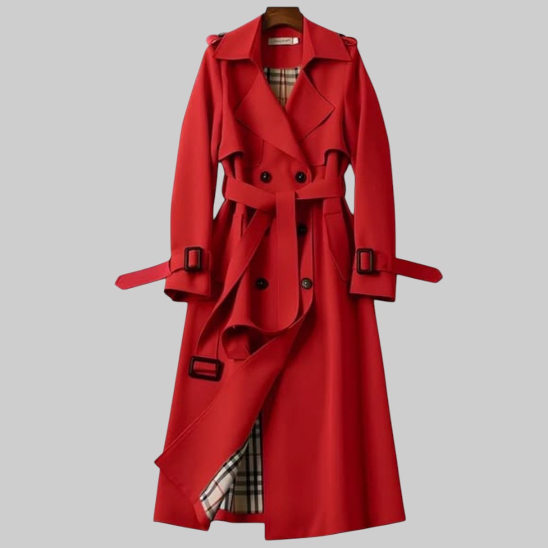 Women's Long Trench Coat With A Belt And Double-breasted Closure – Elegant Outerwear For The Office, City Life, And Everyday Wear