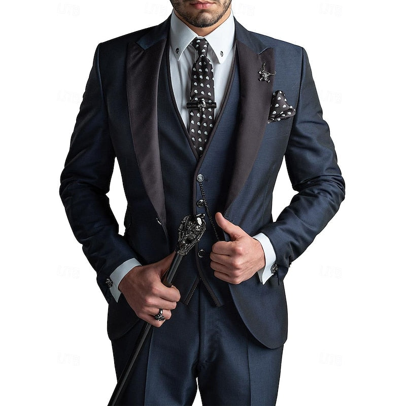 Men's Elegant Three-piece Tailored Suit Set - Formal Occasion Wear For Weddings And Special Events