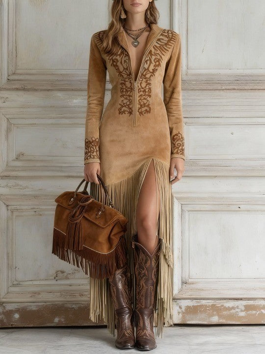 Nora | Women Fringe Western Style Maxi Dress