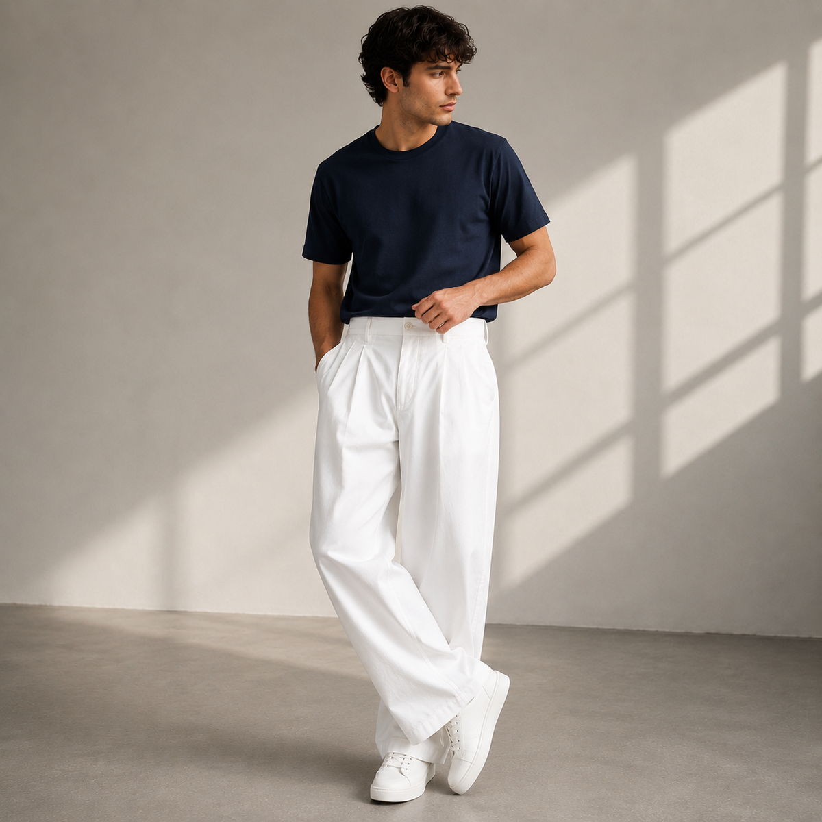 Men's Pleated Wide-leg Trousers - Relaxed Fit Casual Pants For Everyday And Travel Wear