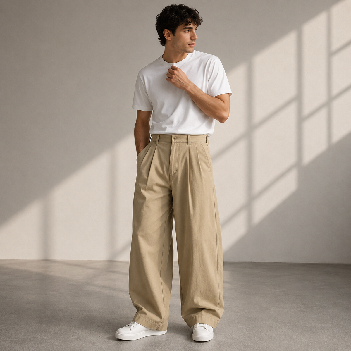 Men's Pleated Wide-leg Trousers - Relaxed Fit Casual Pants For Everyday And Travel Wear