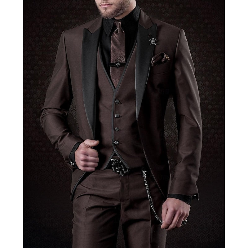 Men's Elegant Three-piece Tailored Suit Set - Formal Occasion Wear For Weddings And Special Events