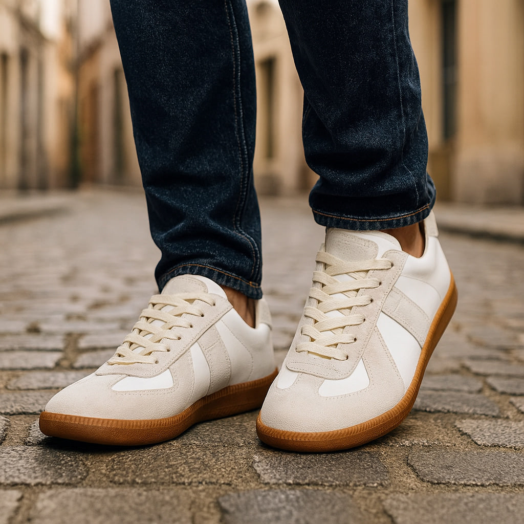 Men's Retro Sneakers With A Panel Design And Lace-up Closure – Classic Low-top Shoes For Everyday Wear, Leisure, And Casual Style