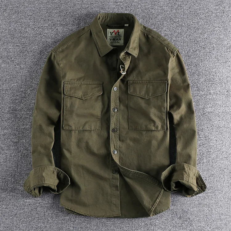 Men's Utility Overshirt - Double-pocket Button-up Casual Layer