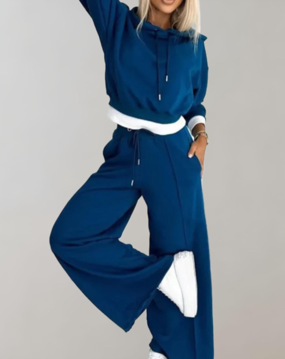 Women's Hoodie And Wide-leg Trousers Set - Soft Cotton-blend Casual Loungewear For Everyday Comfort