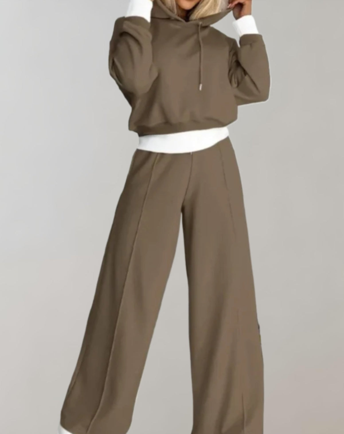 Women's Hoodie And Wide-leg Trousers Set - Soft Cotton-blend Casual Loungewear For Everyday Comfort