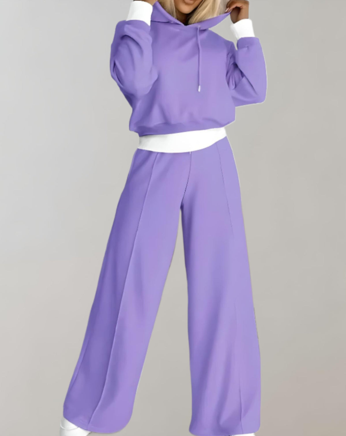 Women's Hoodie And Wide-leg Trousers Set - Soft Cotton-blend Casual Loungewear For Everyday Comfort