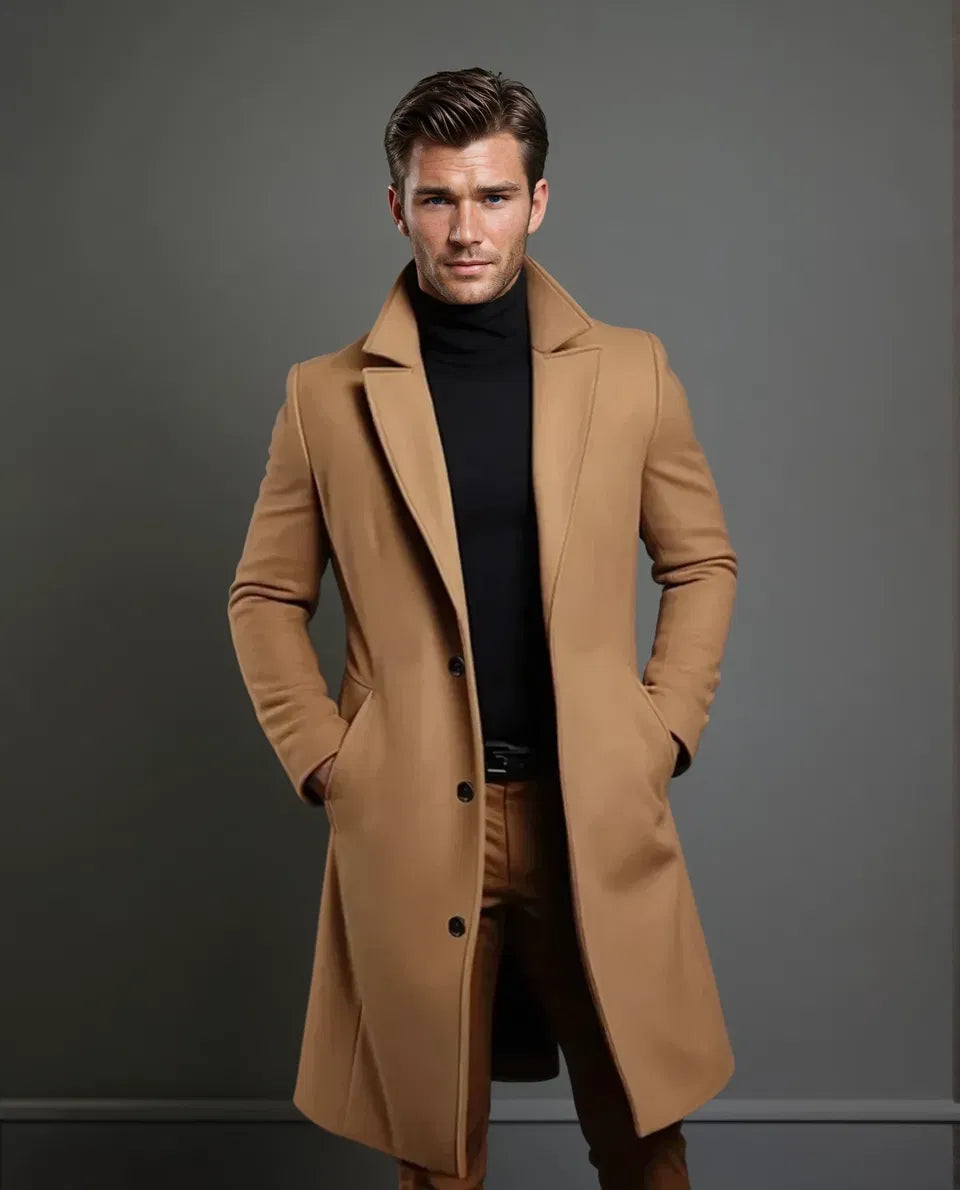 Men's Wool Coat With A Long, Tailored Fit – Classic Winter Outerwear For The Office, Everyday Wear, And Formal Occasions
