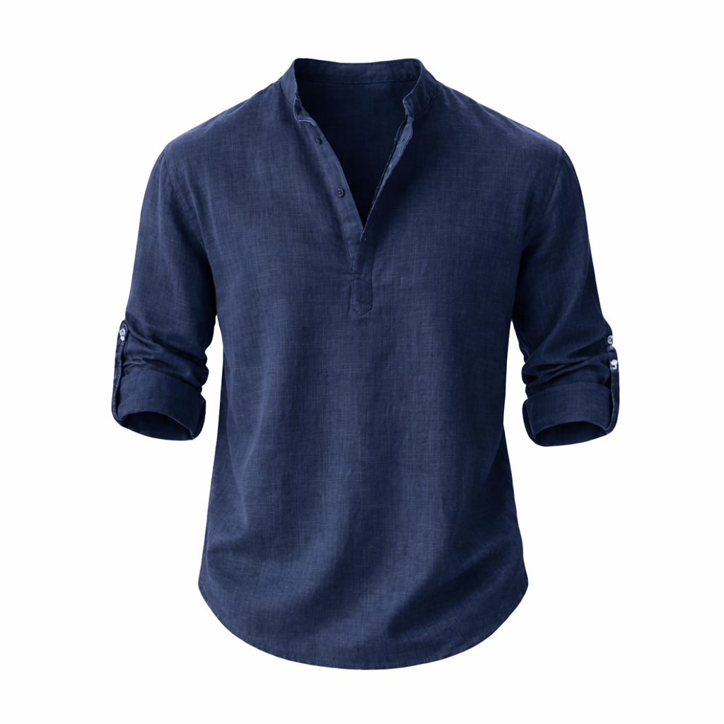 Men's Linen Shirt With A Stand-up Collar And Rolled-up Sleeves – A Lightweight Summer Shirt For Everyday Wear, Vacations, And A Casual Look