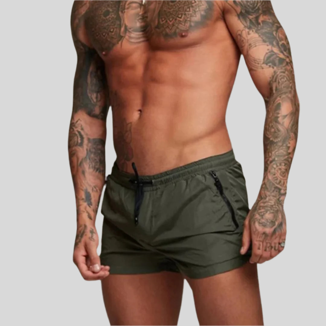 Men's Short Swim Shorts With A Drawstring Waist And Zippered Pockets – Practical Shorts For The Beach, Vacation, Swimming, And Summer Wear