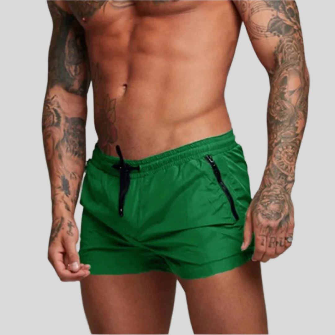 Men's Short Swim Shorts With A Drawstring Waist And Zippered Pockets – Practical Shorts For The Beach, Vacation, Swimming, And Summer Wear